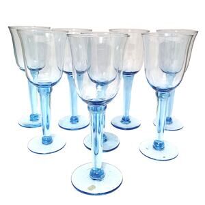 Hand Blown Blue Wine Glasses Set of 8 Made In Mexico